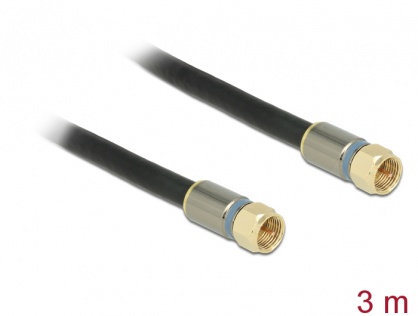 Cablu antena F Plug la F Plug RG-6/U 3m Premium Negru, Delock 88943